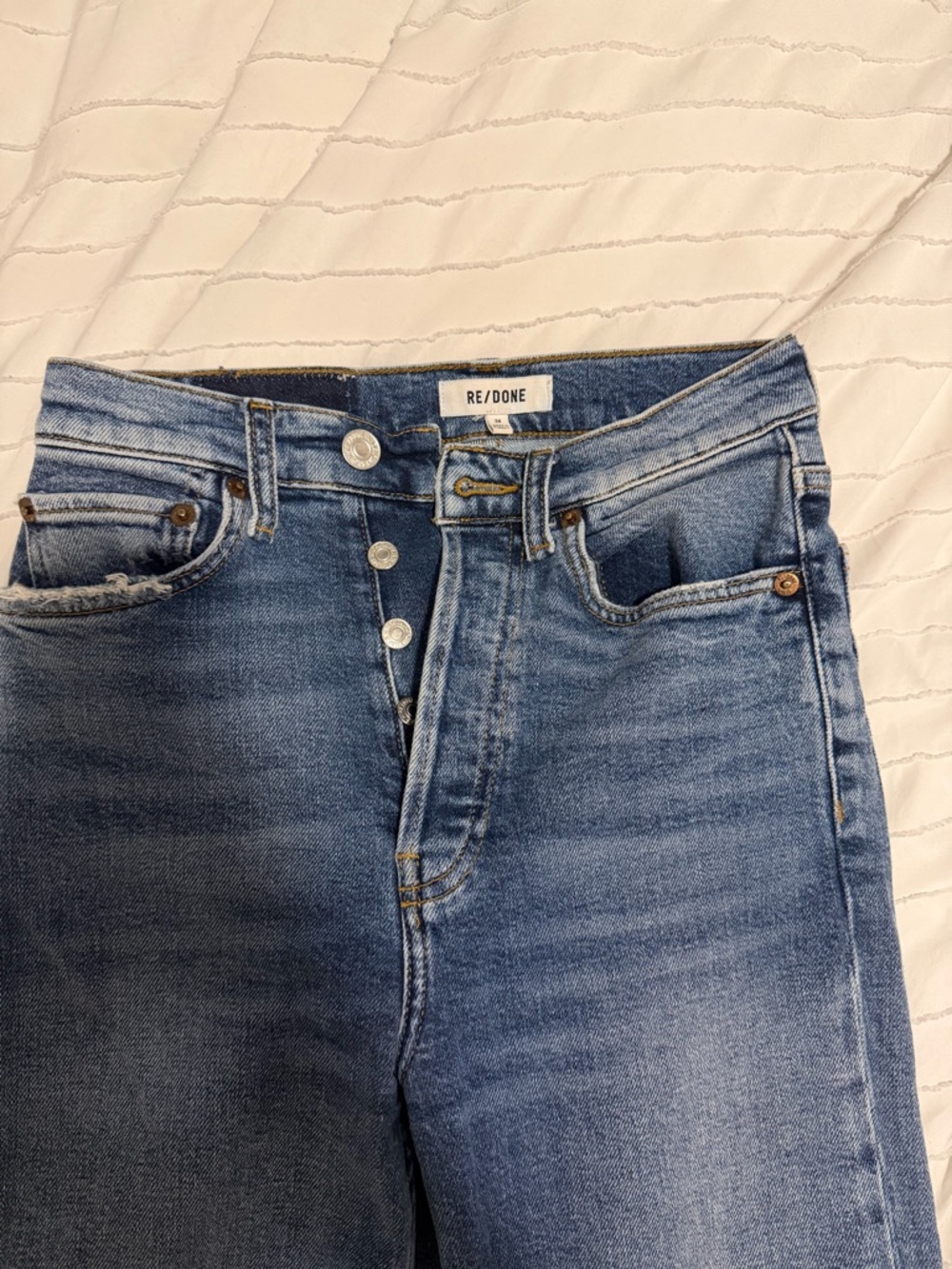 Re/Done High-Rise Medium Blue Button-Fly Jeans